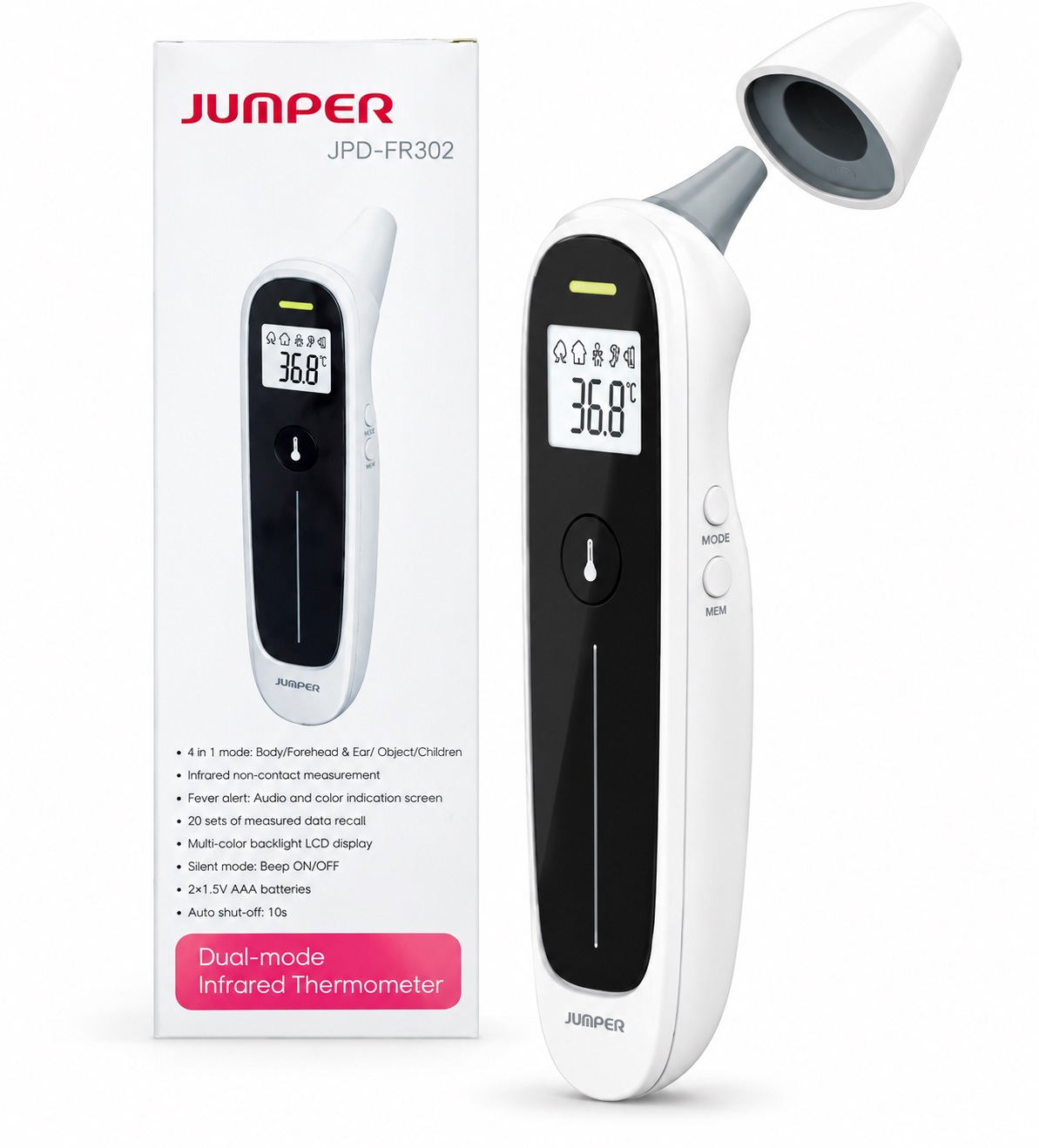 Nhiệt kế điện tử đo trán và tai Jumper JPD-FR302 chính hãng