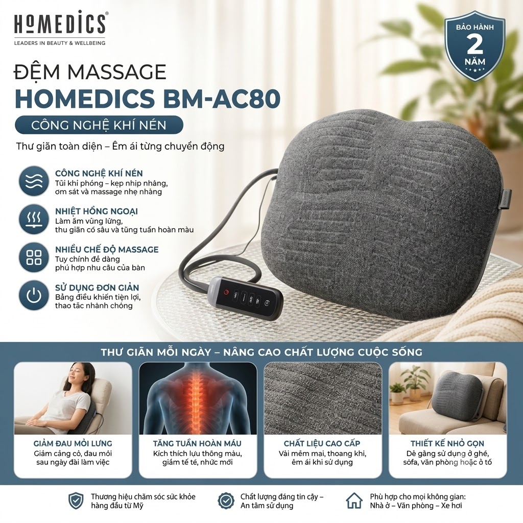 Đệm Ghế Massage Body Khí Nén HoMedics BM-AC80 Chính Hãng